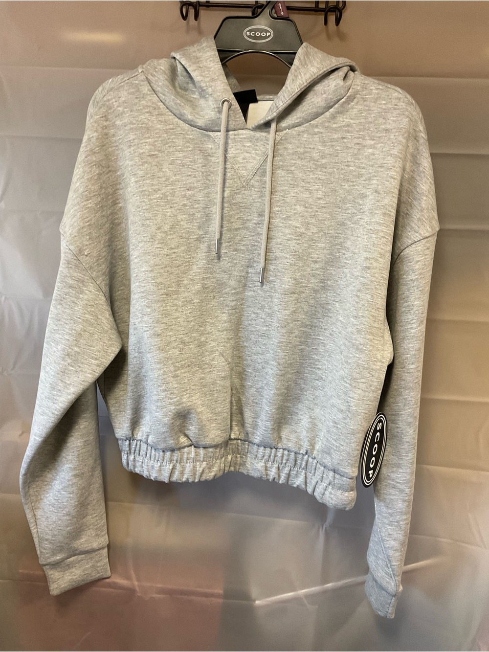 Scoop Light Gray Cropped Hoodie with Drawstring